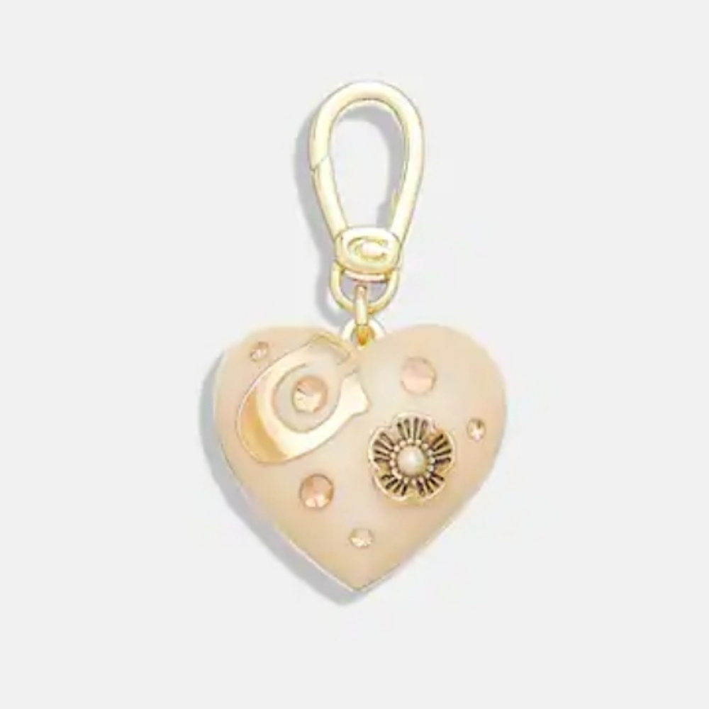 COACH HEART CHARM GOLD BLUSH SIGNATURE TEA ROSE GLITTER CRYSTALS